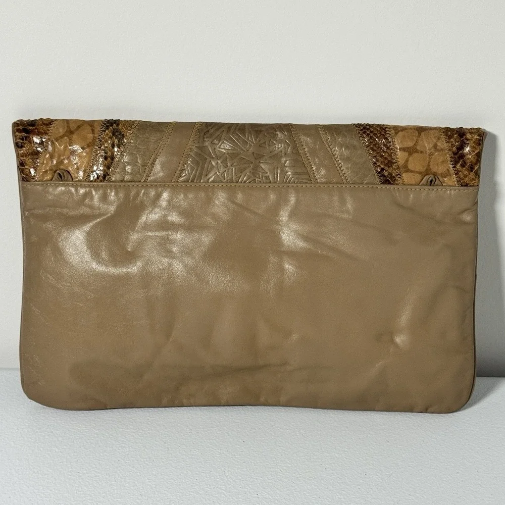 Vintage Reem Snakeskin Leather Patchwork Boho Festival Clutch‎ Zip Pouch